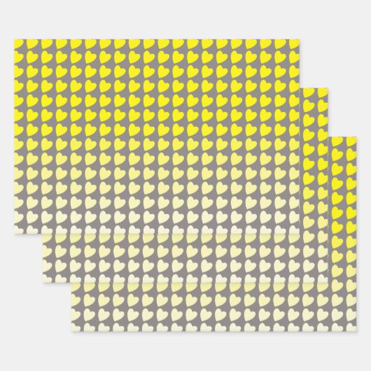 Trendy Yellow Gray Herzdesign Muster Gradient Geschenkpapier Set (Set)