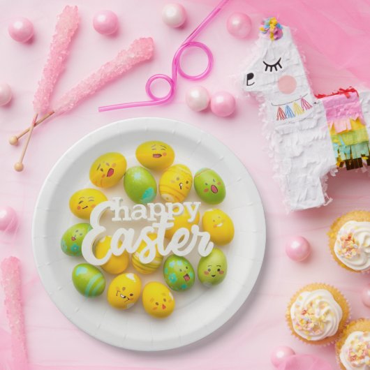 Trendy Yellow & Green Easter Eggs Pattern Paper Pappteller (Party)