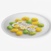 Trendy Yellow & Green  Easter Eggs Pattern Paper  Pappteller (Schrägansicht)