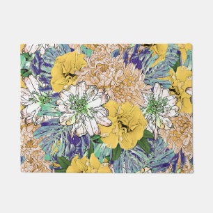 Trendy Yellow & Green Floral Girly Illustration Fußmatte