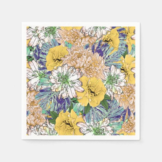 Trendy Yellow & Green Floral Girly Illustration Serviette (Vorderseite)