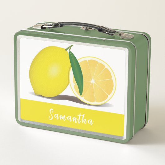 Trendy Yellow Lemon Name Metal Lunchbox (Rückseite)