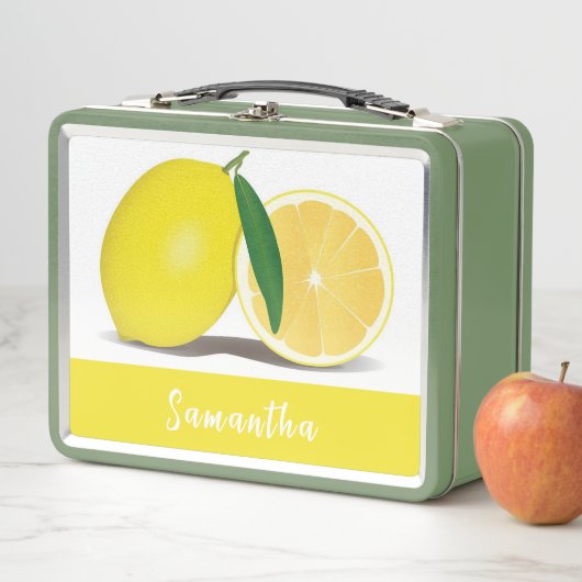 Trendy Yellow Lemon Name Metal Lunchbox (Beispiel)