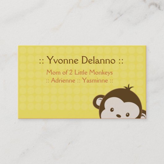 Trendy Yellow Monkey Business / Mommy Calling Card Telefonnummerkarte (Vorderseite)