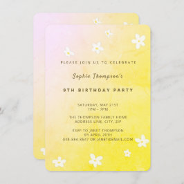Trendy Yellow Niedlich Daisies Girl Birthday Party Einladung