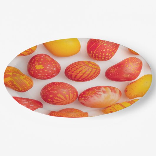 Trendy Yellow & Orange Easter Eggs Pattern Paper P Pappteller (Schrägansicht)