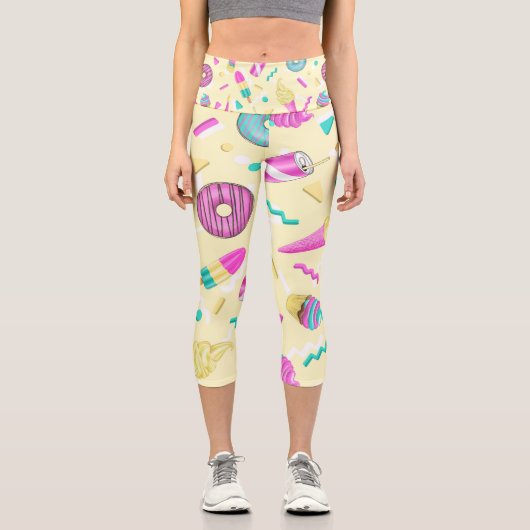 Trendy Yellow Reto 80er Capri Leggings (Vorderseite)