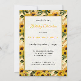 Trendy Yellow Sunflower Bees Stripe Birthday Einladung