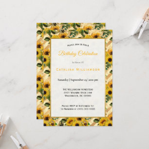 Trendy Yellow Sunflower Bees Stripe Birthday Einladung
