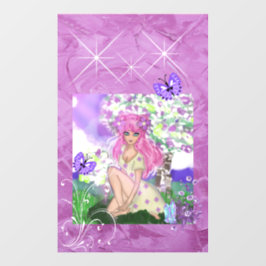 Trendy Young Girl mit Pink Hair Wall Decal Wandaufkleber