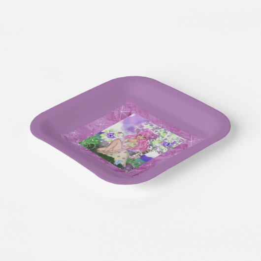 Trendy Young Girls mit Blume Paper Party Teller (Gewinkelt)