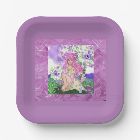 Trendy Young Girls mit Blume Paper Party Teller (Vorderseite)