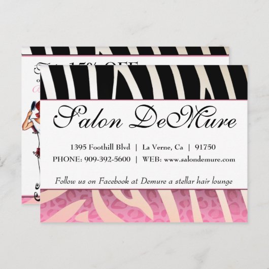 Trendy Zebra & Cheetah Salon Verkaufszertifikate Postkarte (Vorne/Hinten)