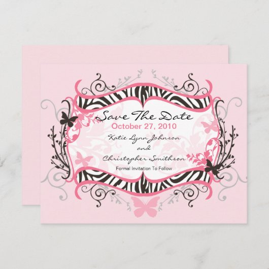Trendy Zebra Frame Save the Date Einladung (Vorne/Hinten)