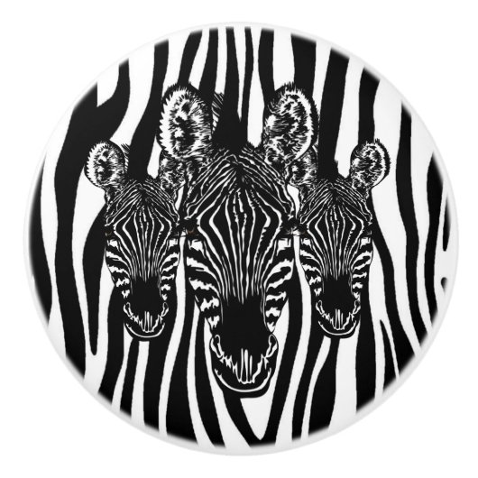 Trendy Zebra Herd auf Zebra Print Keramikknauf (Vorderseite)