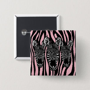 Trendy Zebra Herd auf Zebra Print Pink Button