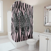 Trendy Zebra Herd auf Zebra Print Pink Duschvorhang (Beispiel)