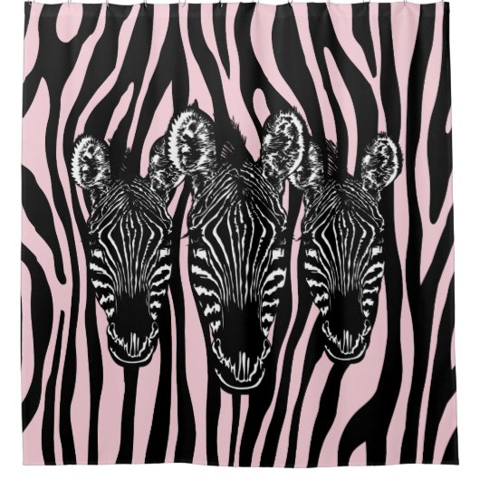 Trendy Zebra Herd auf Zebra Print Pink Duschvorhang (Vorderseite)