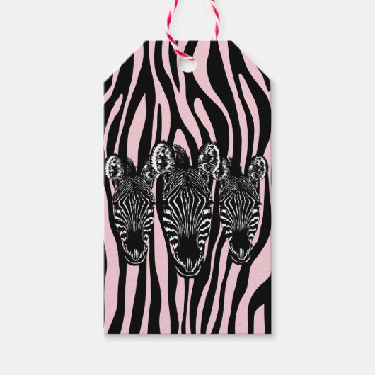 Trendy Zebra Herd auf Zebra Print Pink Geschenkanhänger (Vorderseite)