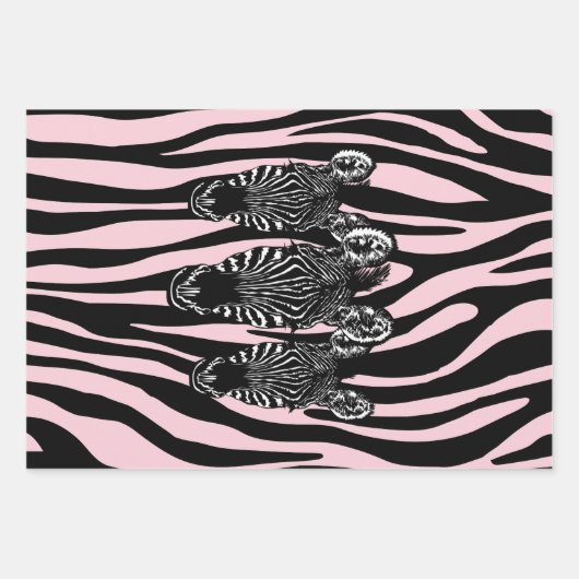 Trendy Zebra Herd auf Zebra Print Pink Geschenkpapier Set (Vorderseite 3)