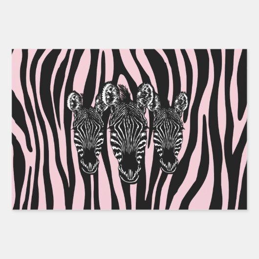 Trendy Zebra Herd auf Zebra Print Pink Geschenkpapier Set (Vorderseite)