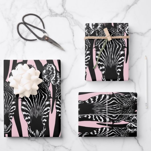 Trendy Zebra Herd auf Zebra Print Pink Geschenkpapier Set (Vorderseite)