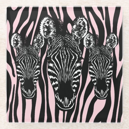 Trendy Zebra Herd auf Zebra Print Pink Glasuntersetzer (Vorderseite)