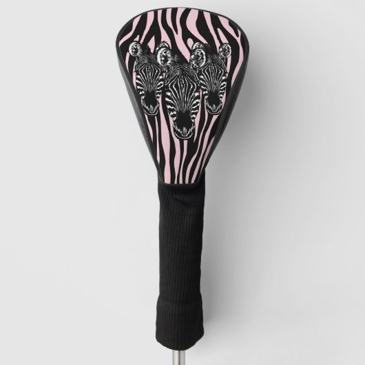 Trendy Zebra Herd auf Zebra Print Pink Golf Headcover (Vorderseite)