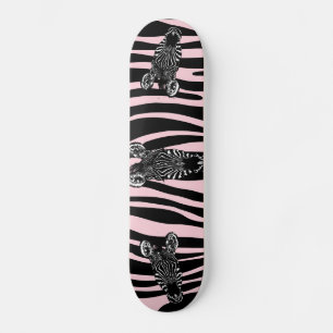 Trendy Zebra Herd auf Zebra Print Pink Skateboard