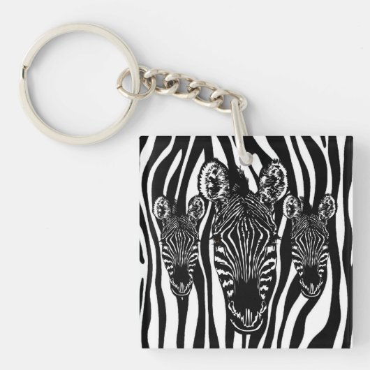 Trendy Zebra Herd auf Zebra Print Schlüsselanhänger (Vorderseite)