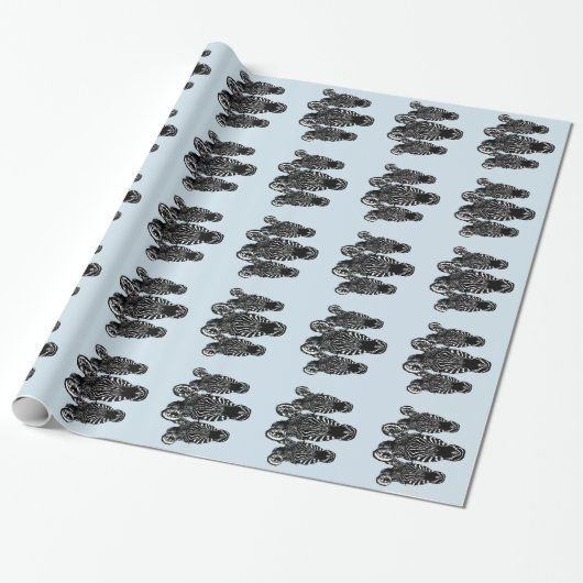 Trendy Zebra Herd on Blue Geschenkpapier (Ungerollt)