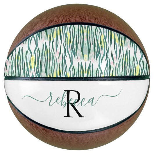 Trendy Zebra Pattern | Monogramm Basketball (Vorderseite)