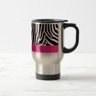 Trendy zebra pink monogram reisebecher