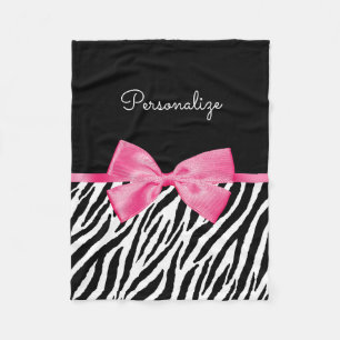 Trendy Zebra Print Chic Hot Pink Bow und Name Fleecedecke