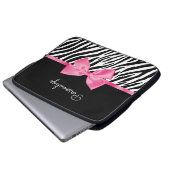 Trendy Zebra Print Chic Hot Pink Bow und Name Laptopschutzhülle (Vorne Knopf)