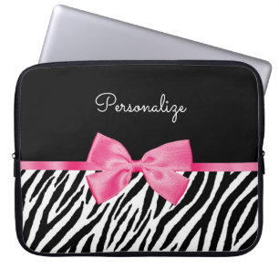 Trendy Zebra Print Chic Hot Pink Bow und Name Laptopschutzhülle