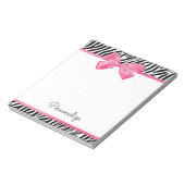 Trendy Zebra Print Chic Hot Pink Bow und Name Notizblock (Rotiert)