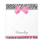 Trendy Zebra Print Chic Hot Pink Bow und Name Notizblock (Vorderseite)