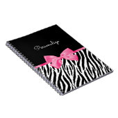 Trendy Zebra Print Chic Hot Pink Bow und Name Notizblock (Rechte Seite)