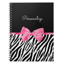 Trendy Zebra Print Chic Hot Pink Bow und Name Notizblock