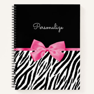 Trendy Zebra Print Chic Hot Pink Bow und Name Notizblock