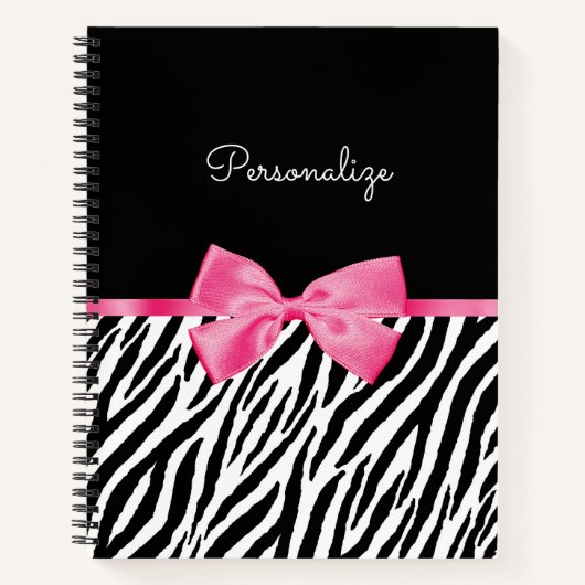 Trendy Zebra Print Chic Hot Pink Bow und Name Notizblock (Vorderseite)