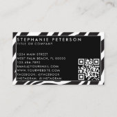 Trendy Zebra Print Custom Company Logo QR Code Visitenkarte (Rückseite)