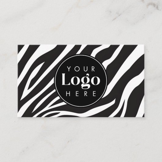 Trendy Zebra Print Custom Company Logo QR Code Visitenkarte (Vorderseite)