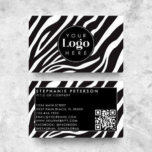 Trendy Zebra Print Custom Company Logo QR Code Visitenkarte