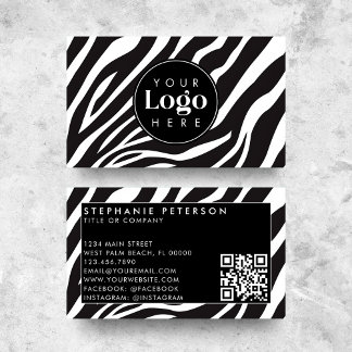Trendy Zebra Print Custom Company Logo QR Code Visitenkarte