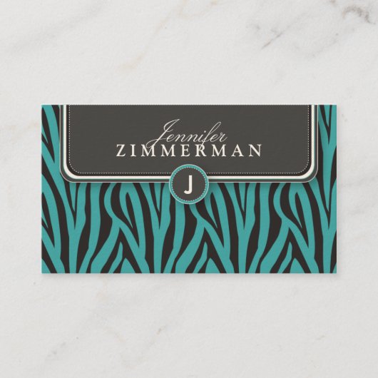 Trendy Zebra Print Designer Business Card: Aqua Visitenkarte (Vorderseite)