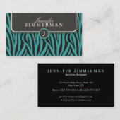 Trendy Zebra Print Designer Business Card: Aqua Visitenkarte (Vorne/Hinten)