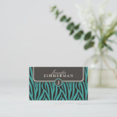 Trendy Zebra Print Designer Business Card: Aqua Visitenkarte (Stehend Vorderseite)