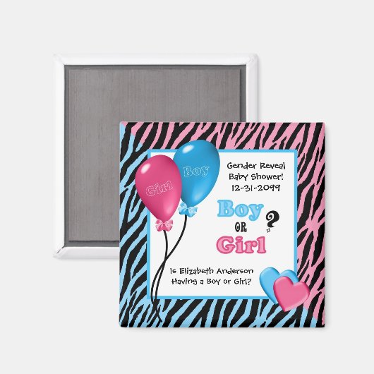 Trendy Zebra Print Gender Reveal Baby Dusche Magnet (Vorderseite/Rückseite)